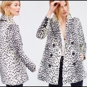 NWOT FREE PEOPLE Snow Leopard Faux Fir Double Breasted Pea Coat Sz. Lg